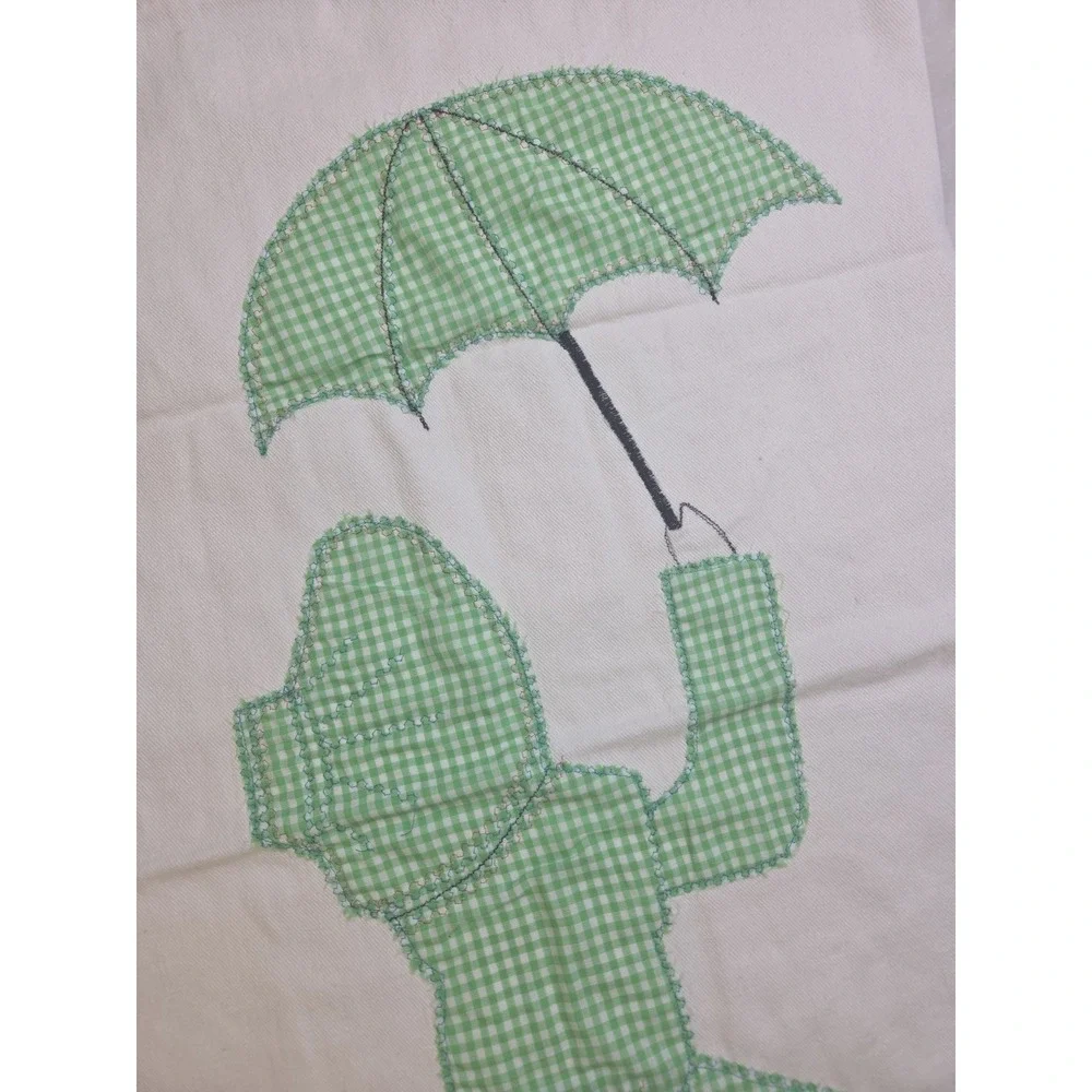 2‎ Embroidered Ruffled Pillowcases Southern Belle Sunbonnet Sue Applique Green